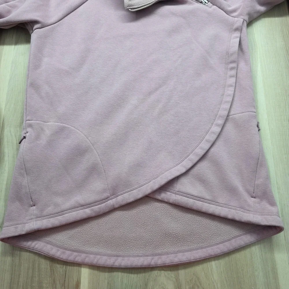 Athleta Coaster Luxe Sweatshirt Asymmetric Zip Tulip Hem Mauve Pink Small Womens - Picture 6 of 10